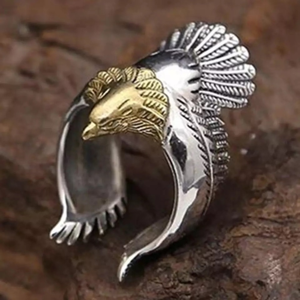 Boho Tribal Gold and Silver Eagle Ring Cuff - Picture 1 of 11